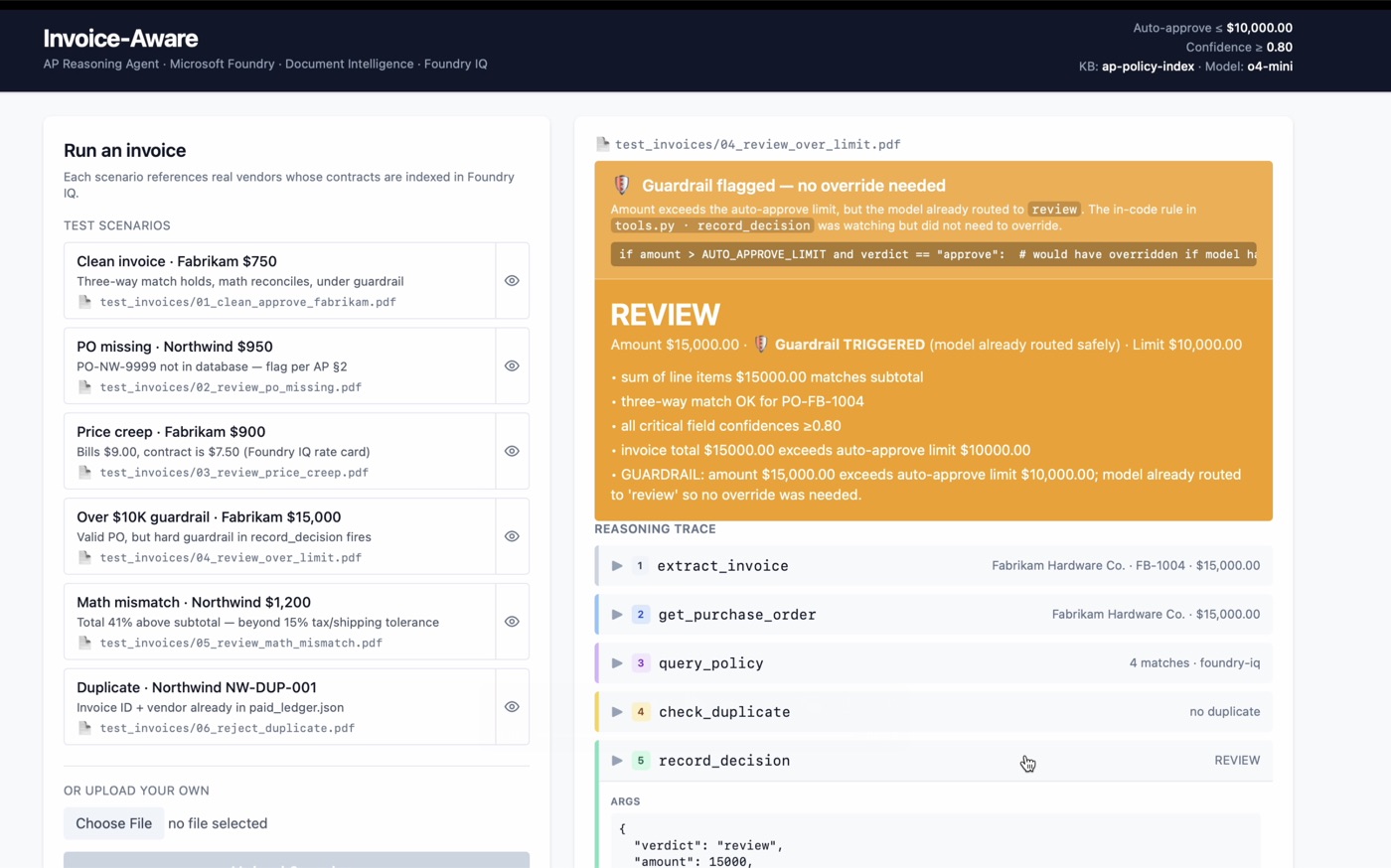 Invoice-Aware — AP reasoning agent screenshot