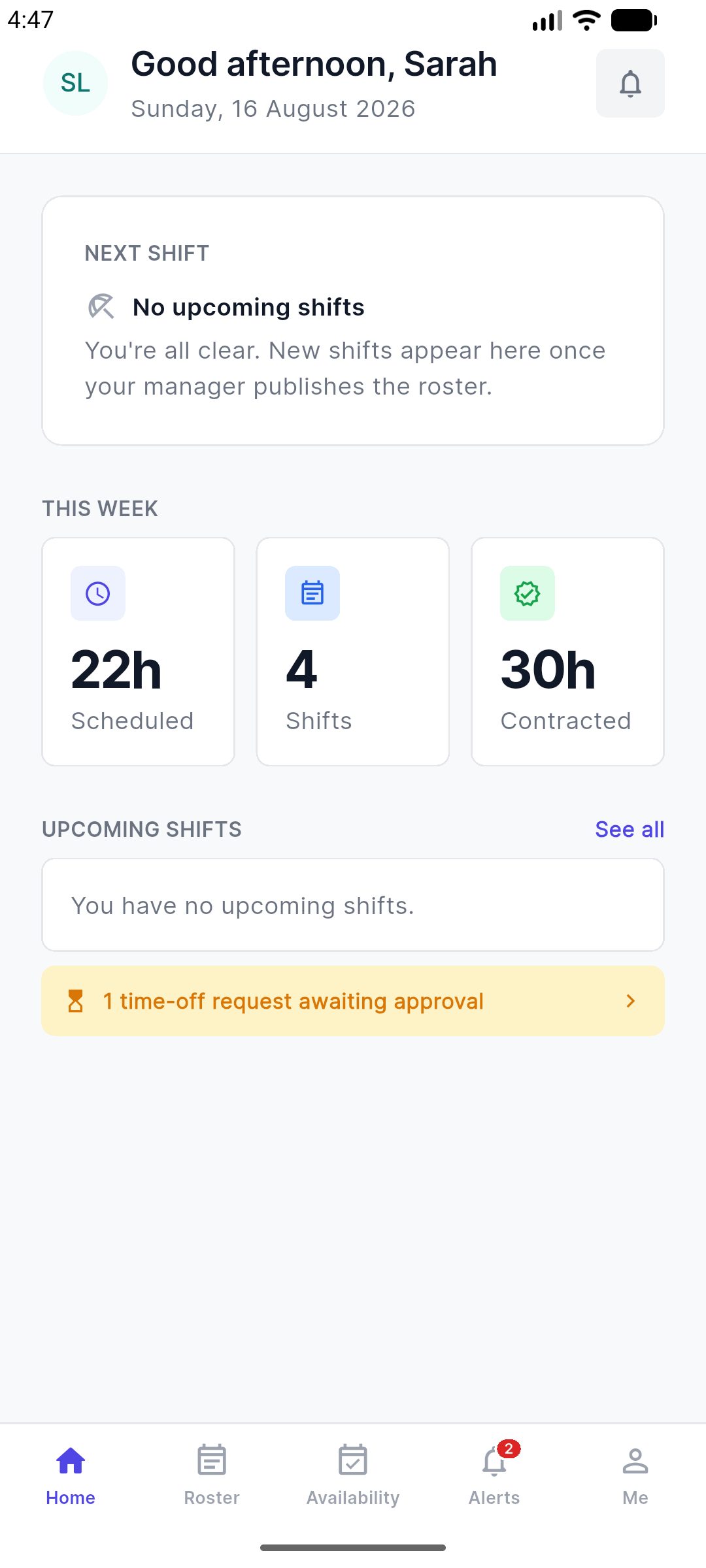 RockUP employee view screenshot